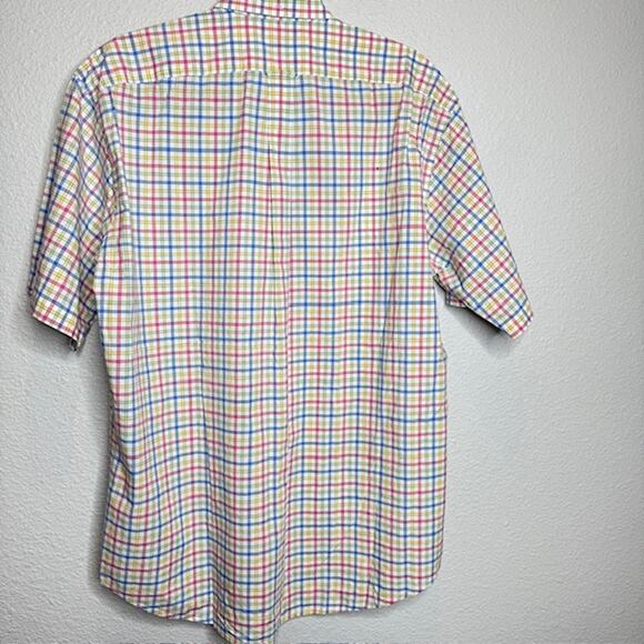 Faconnable Mens Short Sleeve Colorful Checked Shirt Sz Medium - Picture 7 of 11